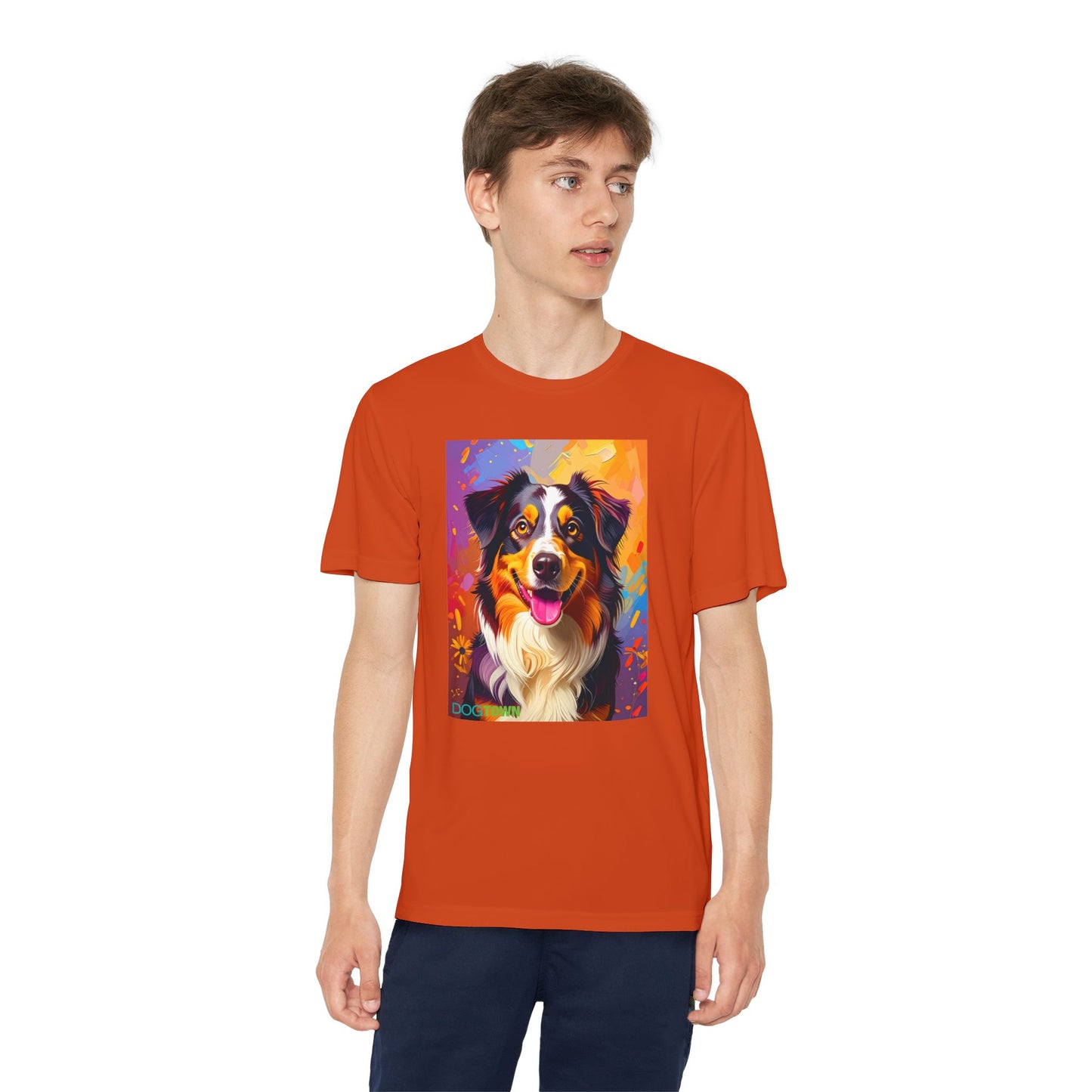 Pup Art Canvas - Kid's Sport Short Sleeve Tee (Australian Shepherd)