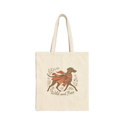 Dogtown Boho Revival "Wild and Free" Cotton Canvas Tote Bag (Weimaraner)
