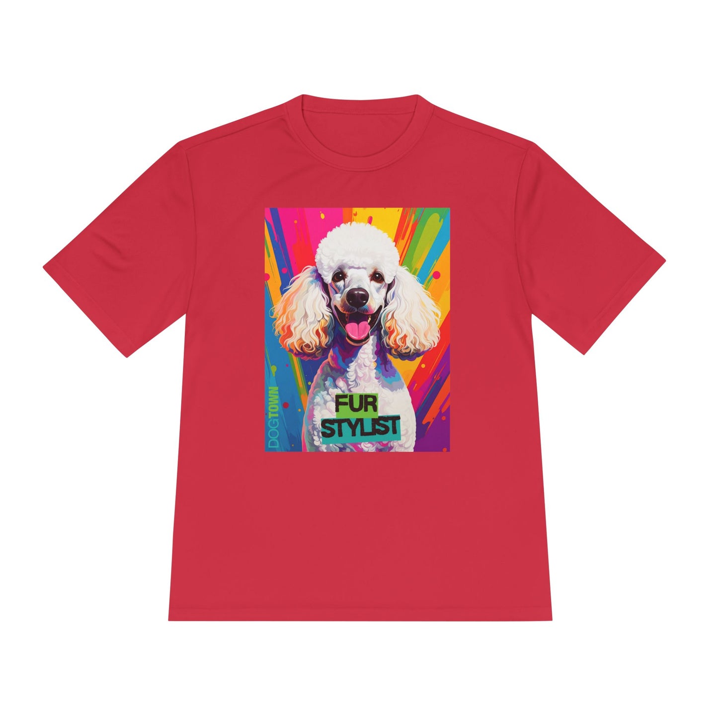 Dogtown Fur Stylist Groomer Short Sleeve Shirt (Colorful with White Poodle)