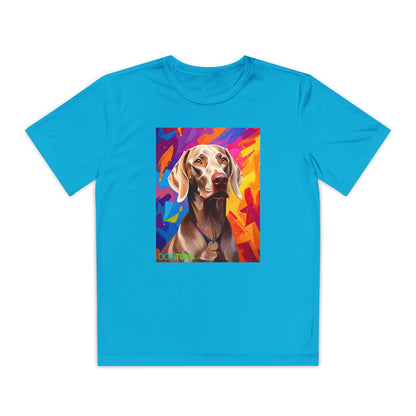 Pup Art Canvas - Kid's Sport Short Sleeve Tee (Weimaraner)