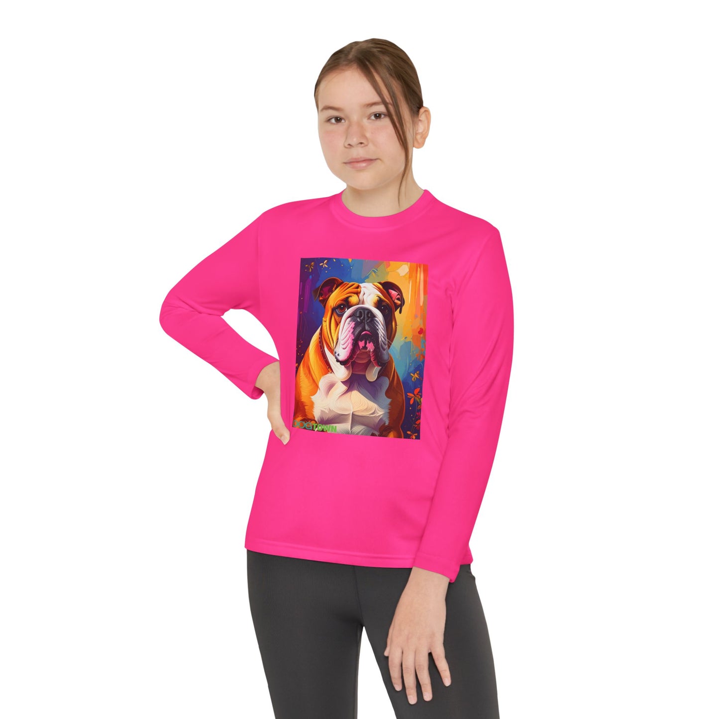 Pup Art Canvas - Kid's Sport Long Sleeve Tee (English Bulldog)