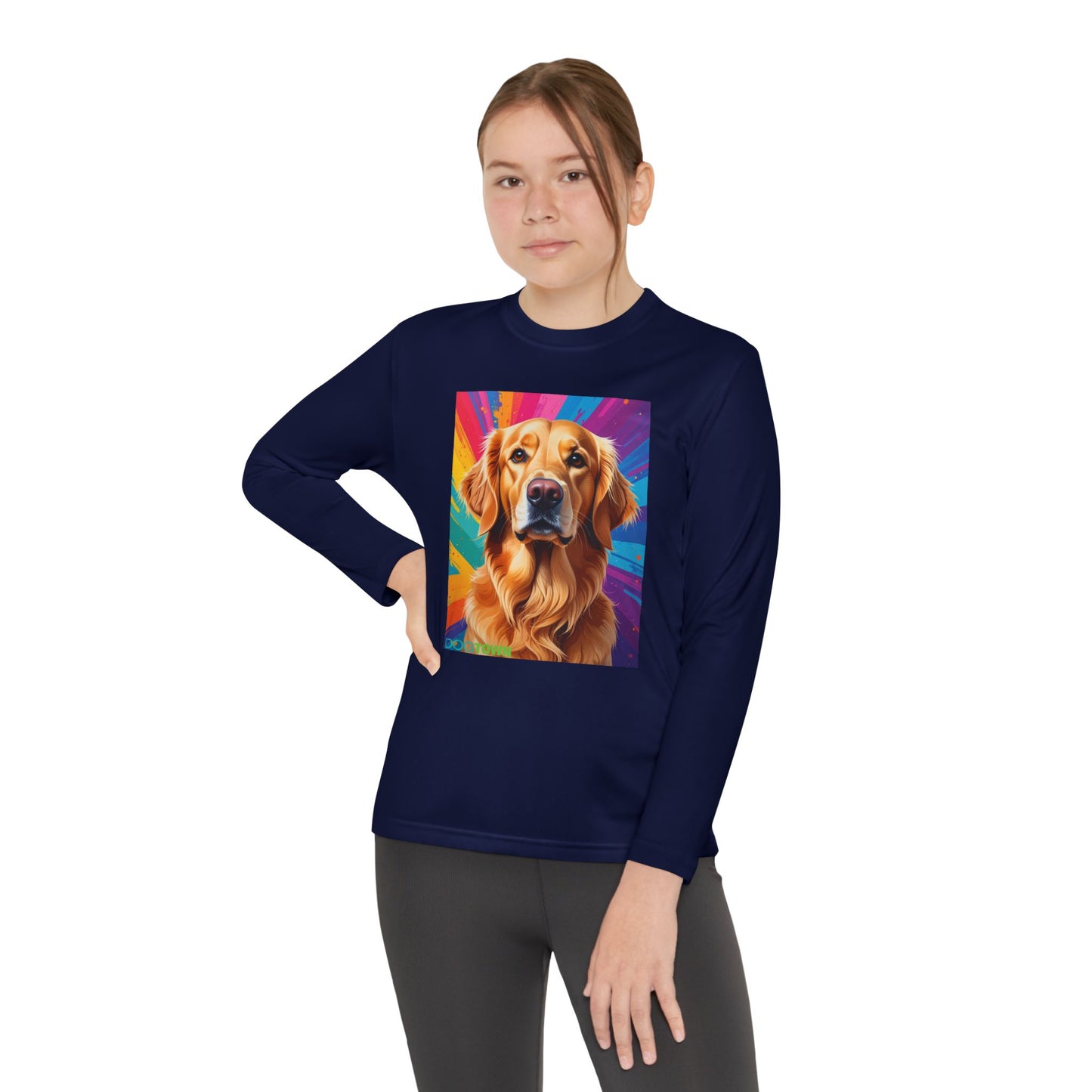 Pup Art Canvas - Kid's Sport Long Sleeve Tee (Golden Retriever)
