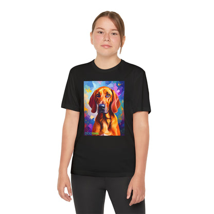 Pup Art Canvas - Kid's Sport Short Sleeve Tee (Redbone Coonhound)