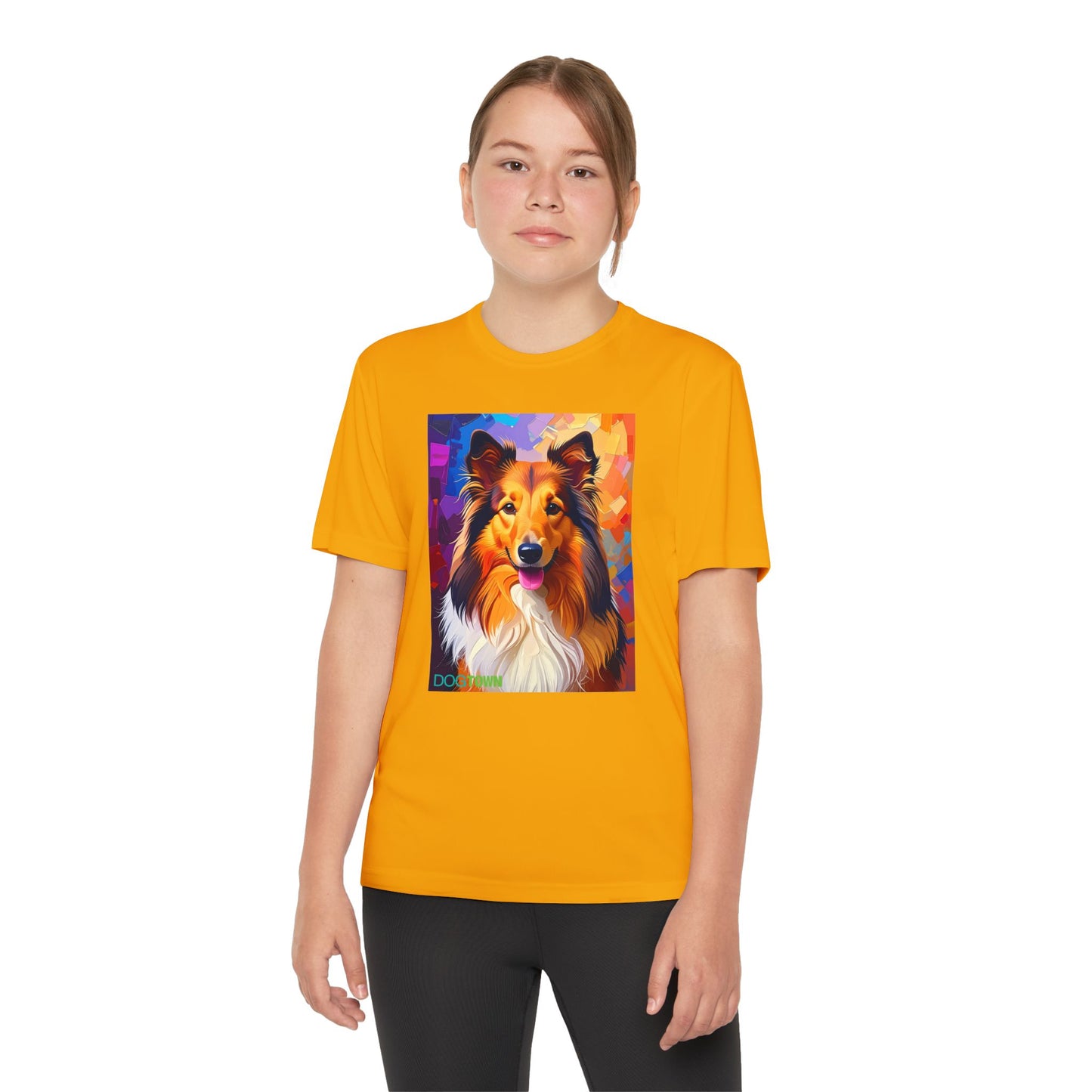 Pup Art Canvas - Kid's Sport Short Sleeve Tee (Sheltie - Shetland Sheepdog)