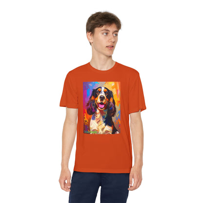 Pup Art Canvas - Kid's Sport Short Sleeve Tee (English Springer Spaniel)