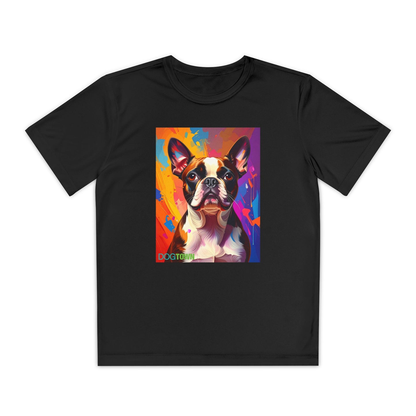 Pup Art Canvas - Kid's Sport Short Sleeve Tee (Boston Terrier)