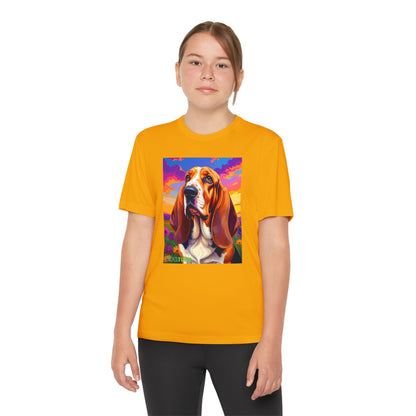 Pup Art Canvas - Kid's Sport Short Sleeve Tee (Basset Hound)