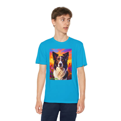 Pup Art Canvas - Kid's Sport Short Sleeve Tee (Border Collie)