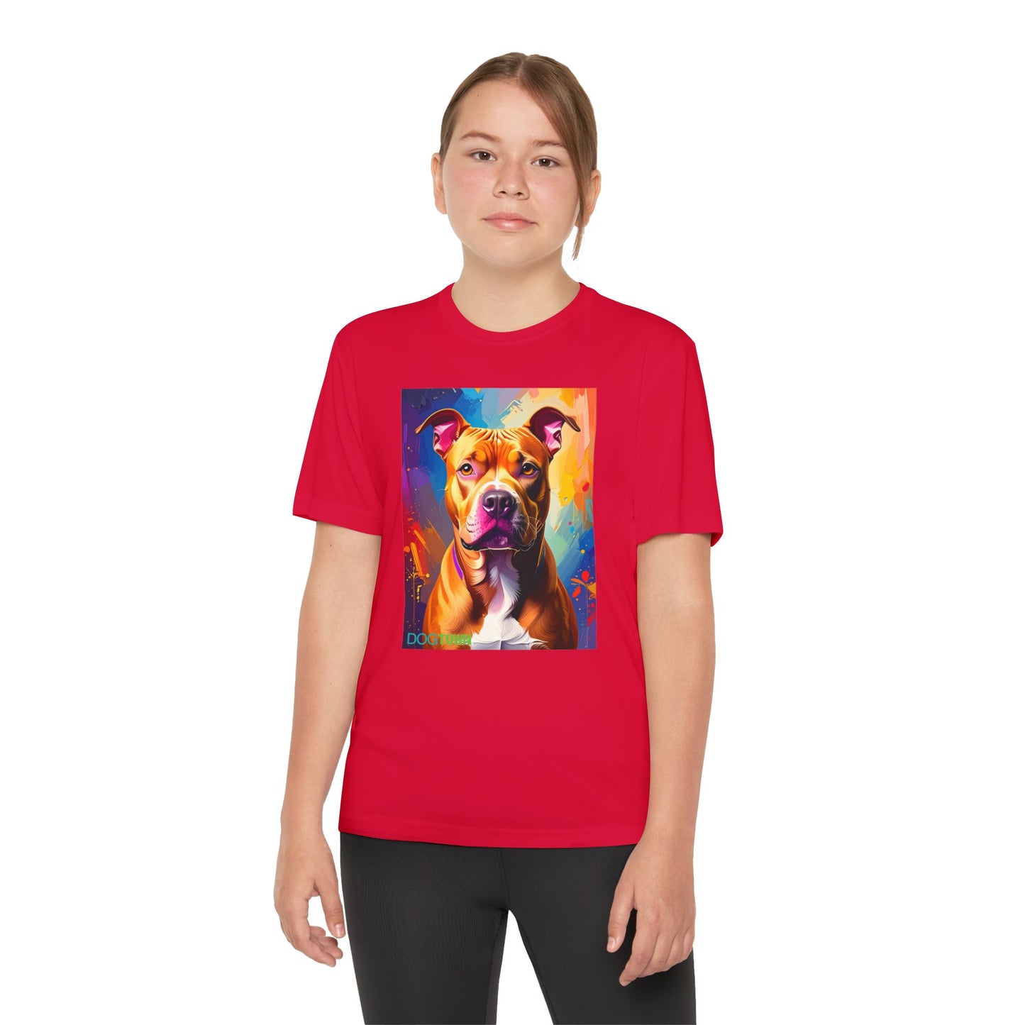 Pup Art Canvas - Kid's Sport Short Sleeve Tee (Pit Bull)