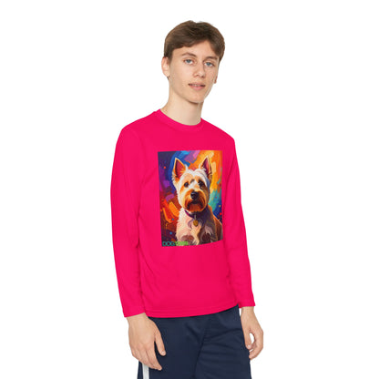 Pup Art Canvas - Kid's Sport Long Sleeve Tee  (West Highland White Terrier)