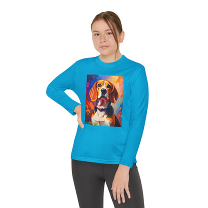 Pup Art Canvas - Kid's Sport Long Sleeve Tee (Beagle)