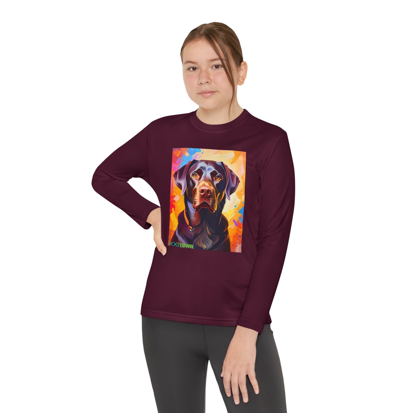 Pup Art Canvas - Kid's Sport Long Sleeve Tee (Chocolate Lab)