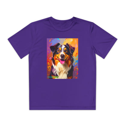 Pup Art Canvas - Kid's Sport Short Sleeve Tee (Australian Shepherd)