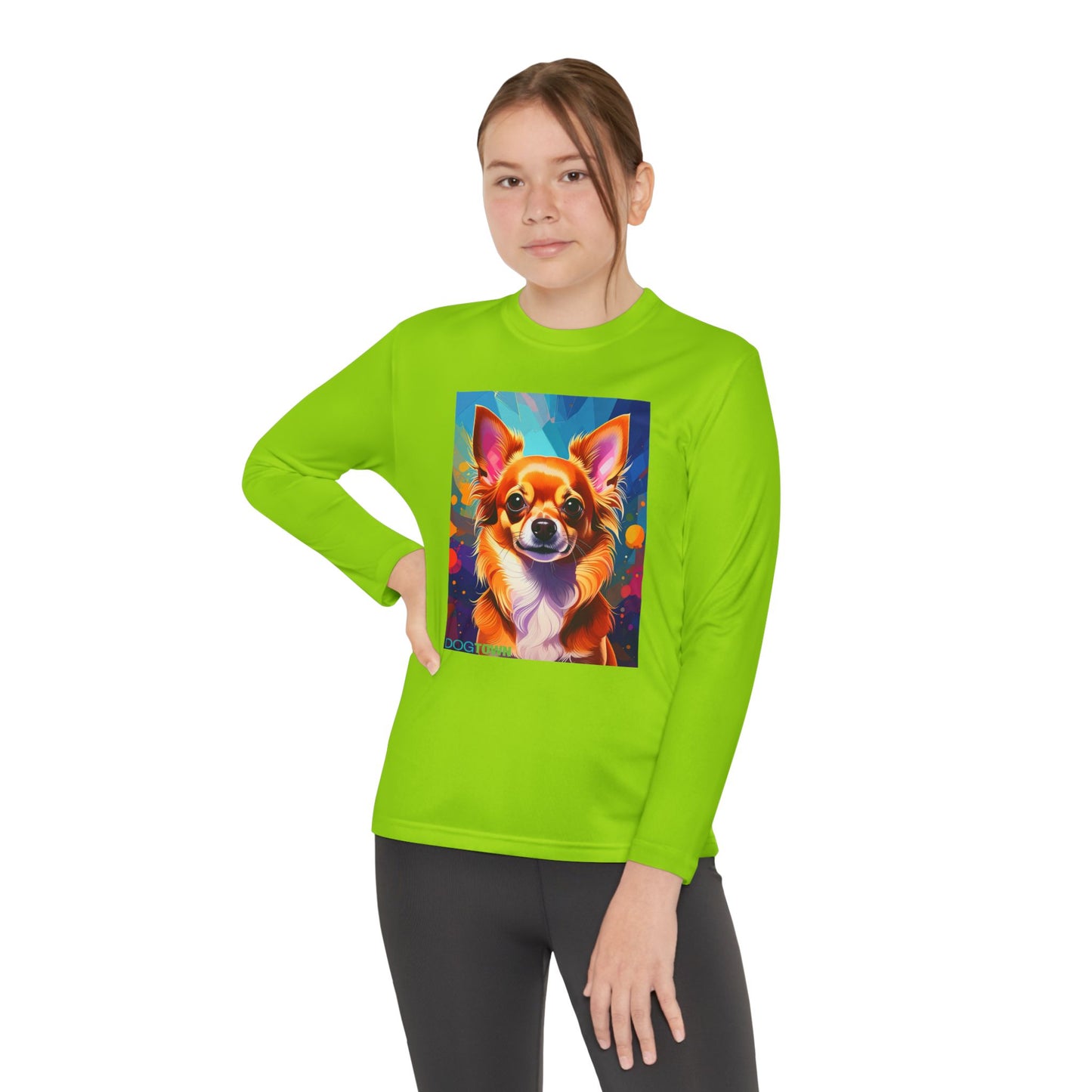 Pup Art Canvas - Kid's Sport Long Sleeve Tee (Chihuahua)