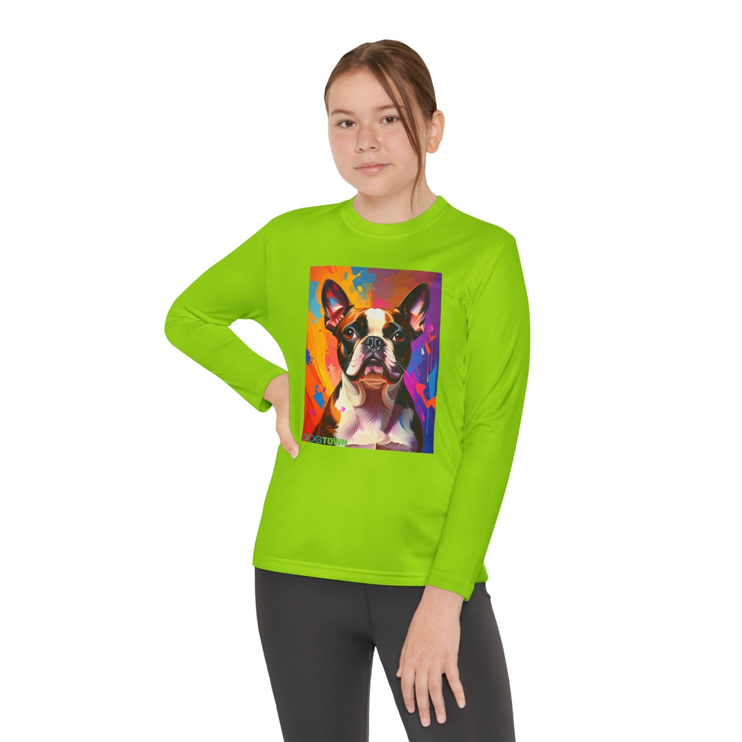 Pup Art Canvas - Kid's Sport Long Sleeve Tee (Boston Terrier)