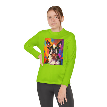 Pup Art Canvas - Kid's Sport Long Sleeve Tee (Boston Terrier)