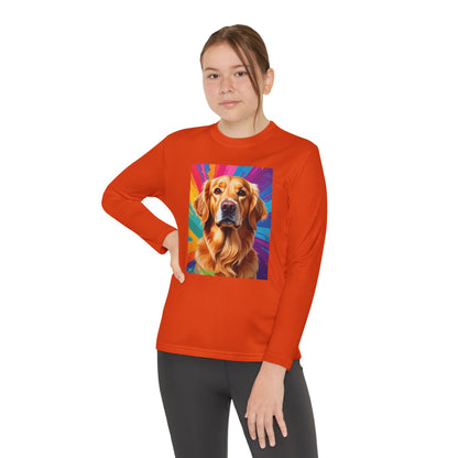 Pup Art Canvas - Kid's Sport Long Sleeve Tee (Golden Retriever)
