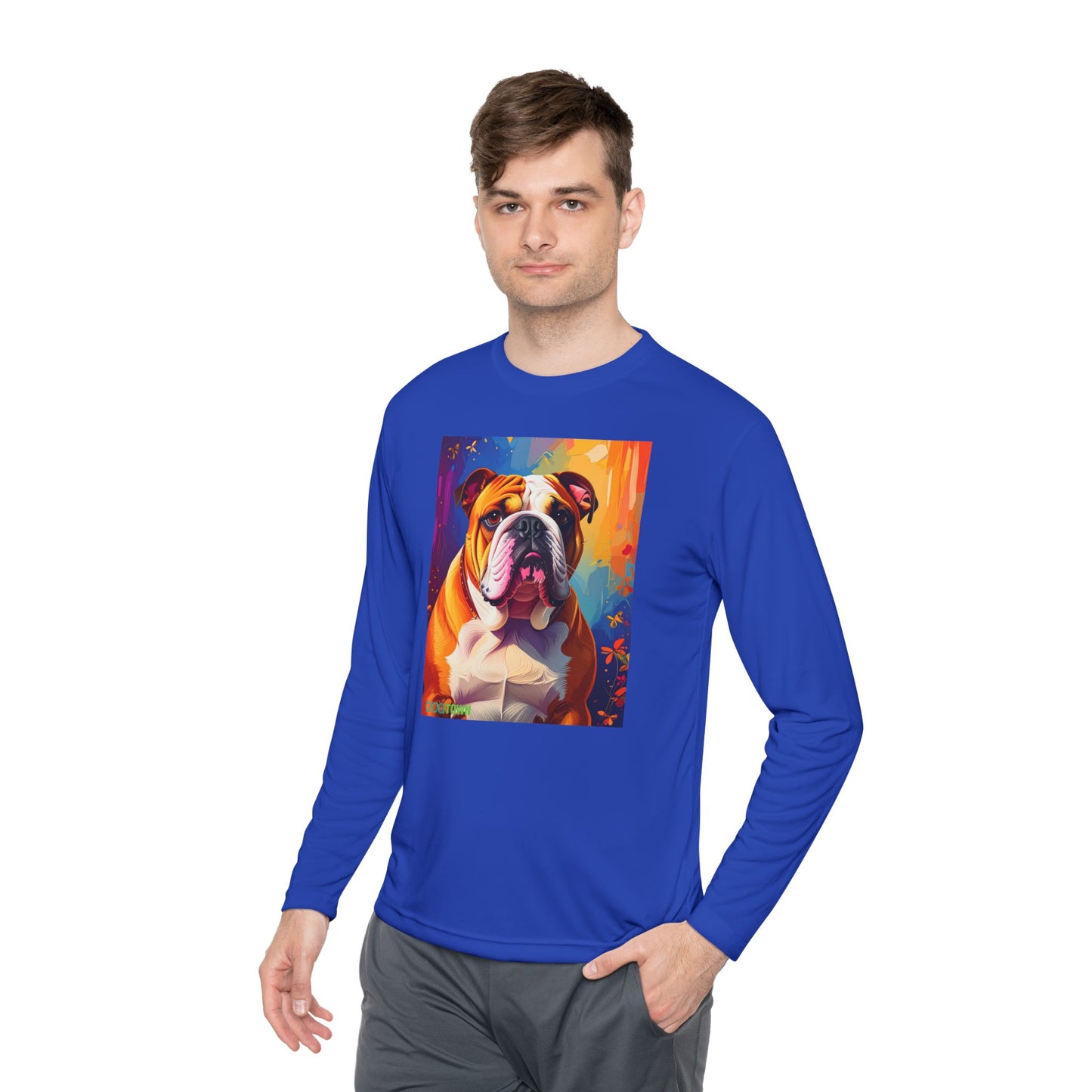 Pup Art Canvas Sport Long Sleeve Tee (English Bulldog)