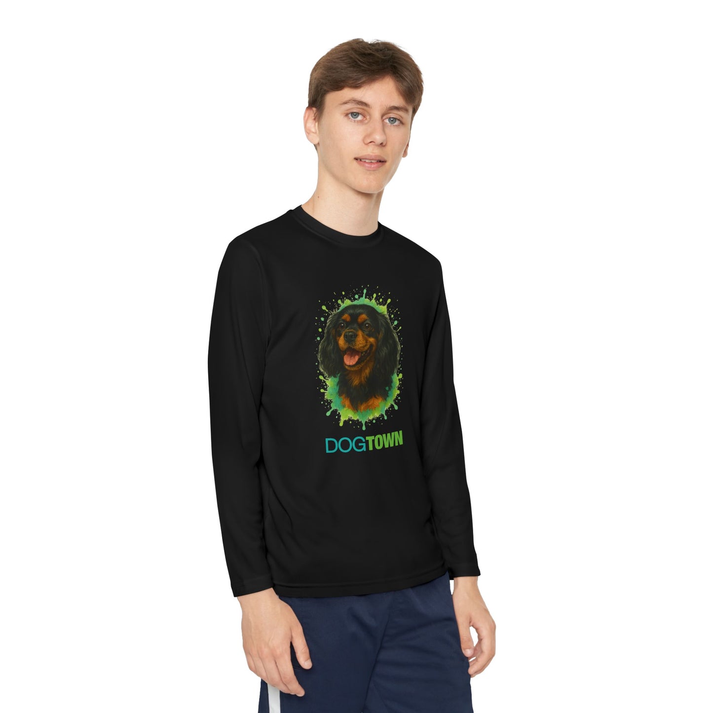 2025 Breed Collection - Kid's Polyester Thin Long Sleeve Tee - Black and Tan Cavalier King Charles Spaniel