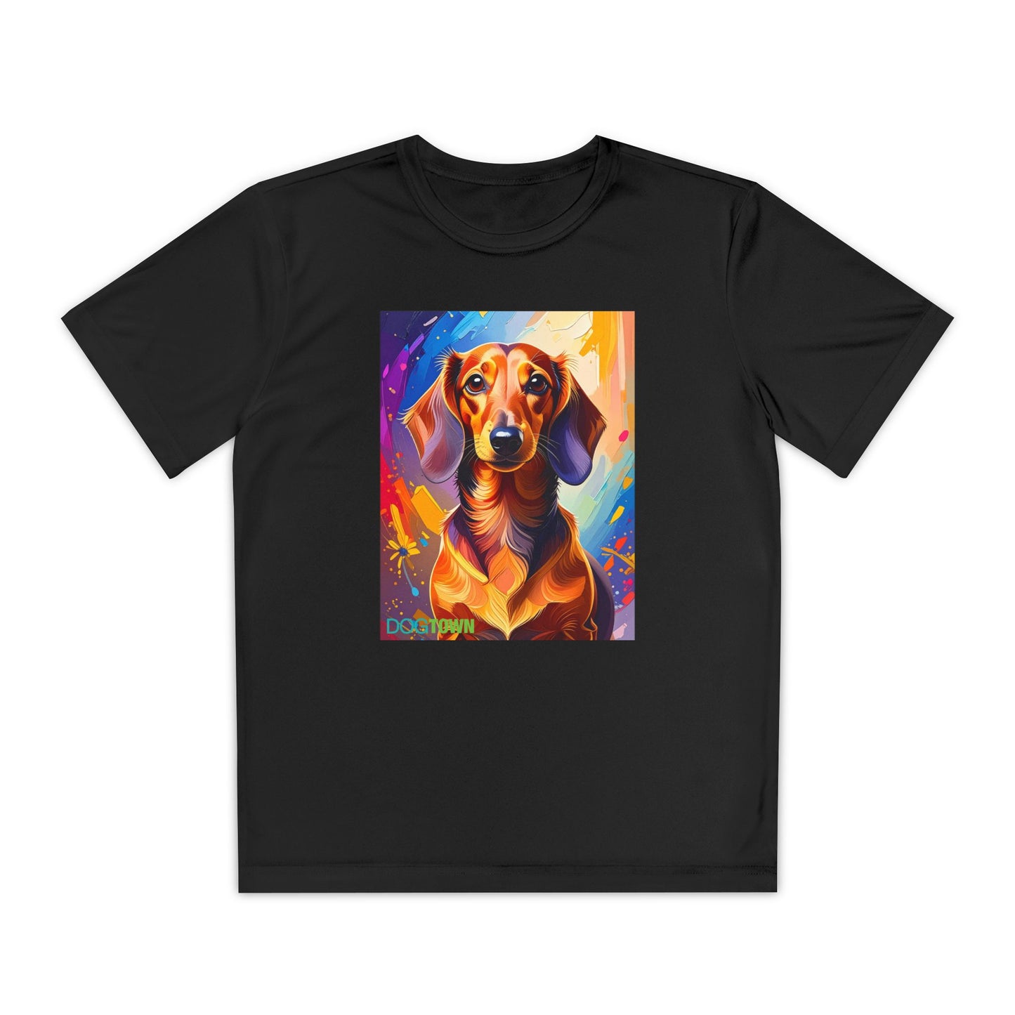 Pup Art Canvas - Kid's Sport Short Sleeve Tee (Dachshund)