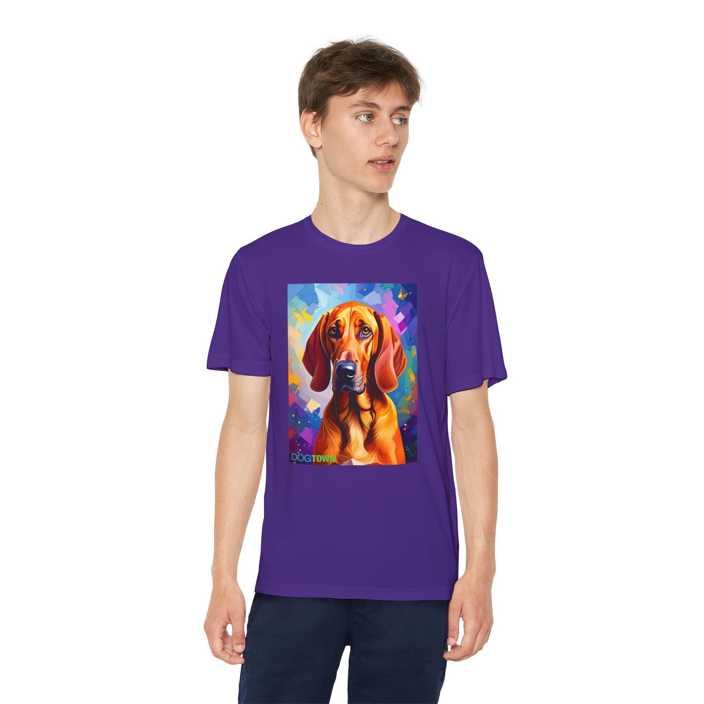 Pup Art Canvas - Kid's Sport Short Sleeve Tee (Redbone Coonhound)