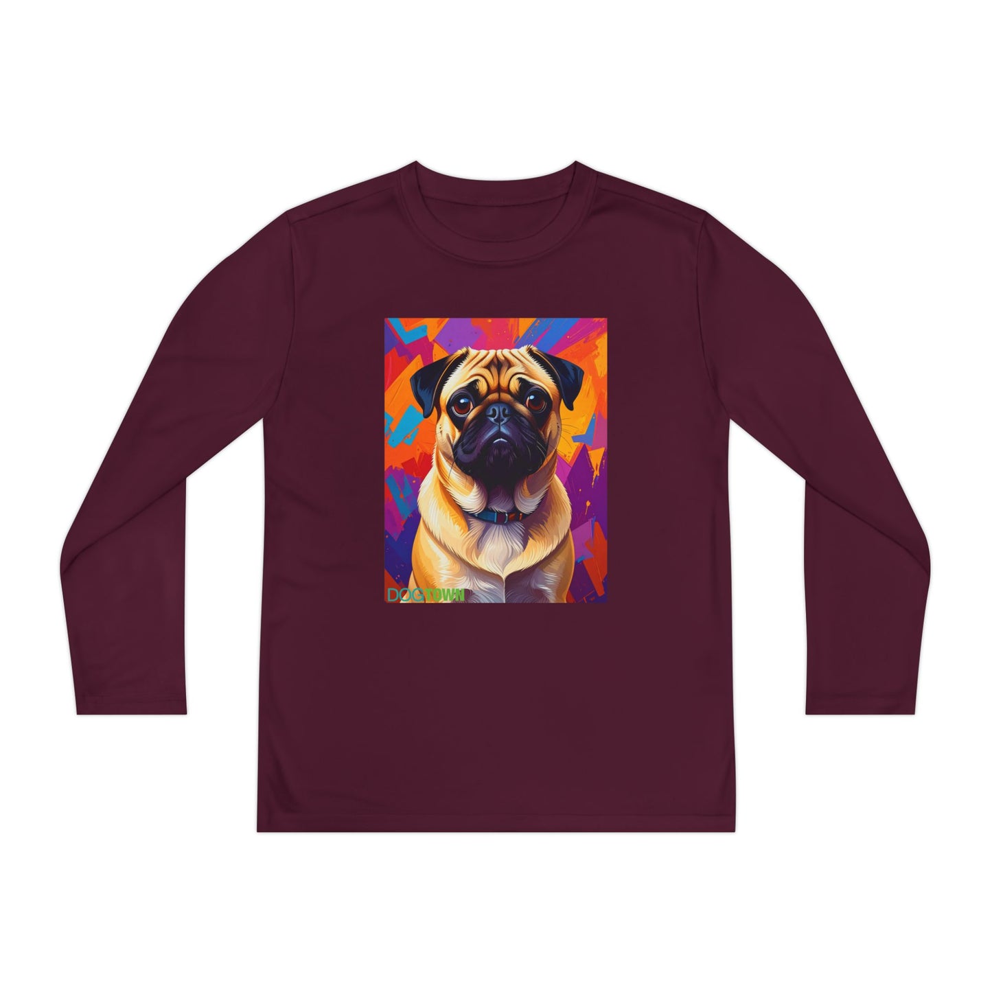 Pup Art Canvas - Kid's Sport Long Sleeve Tee (Pug)