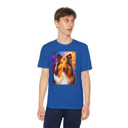 Pup Art Canvas - Kid's Sport Short Sleeve Tee (Sheltie - Shetland Sheepdog)