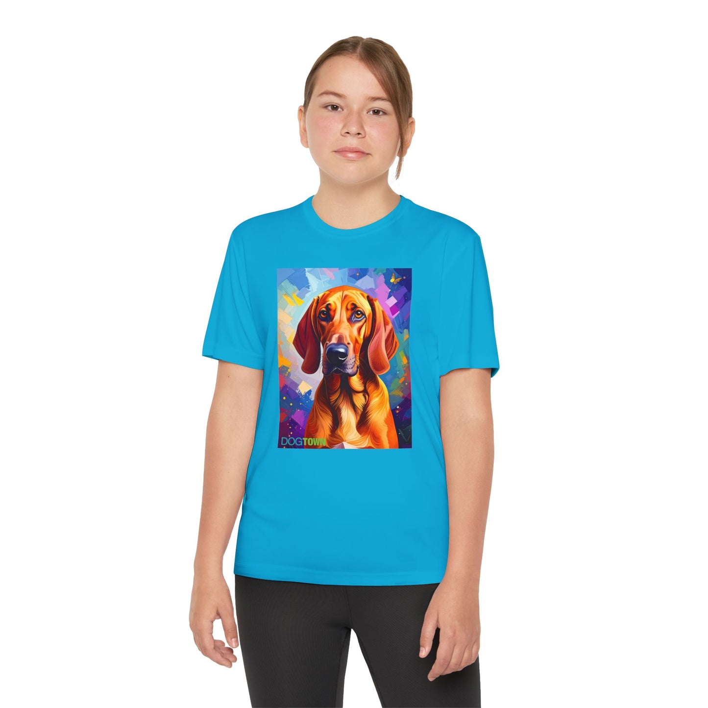 Pup Art Canvas - Kid's Sport Short Sleeve Tee (Redbone Coonhound)