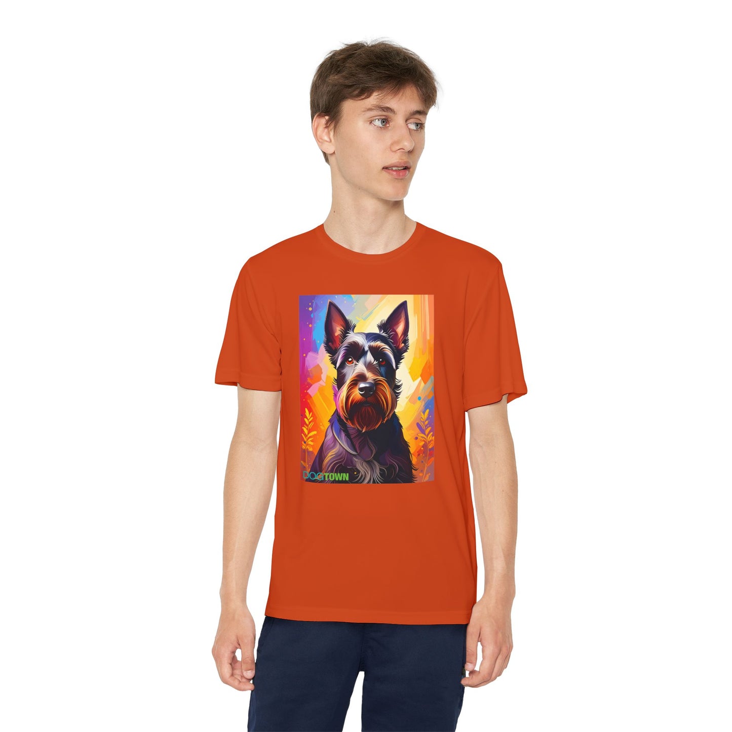 Pup Art Canvas - Kid's Sport Short Sleeve Tee (Scottish Terrier)