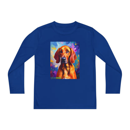Pup Art Canvas - Kid's Sport Long Sleeve Tee (Redbone Coonhound)