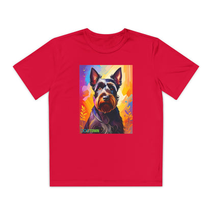 Pup Art Canvas - Kid's Sport Short Sleeve Tee (Scottish Terrier)