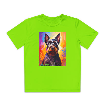 Pup Art Canvas - Kid's Sport Short Sleeve Tee (Scottish Terrier)