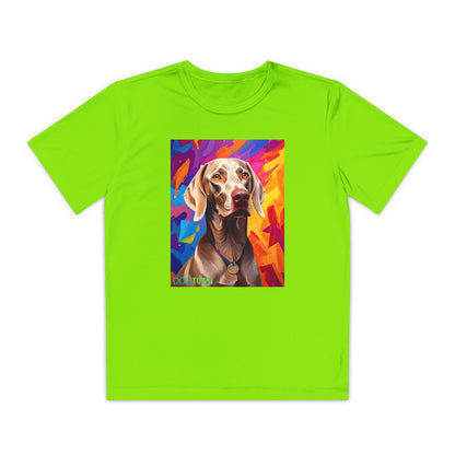 Pup Art Canvas - Kid's Sport Short Sleeve Tee (Weimaraner)
