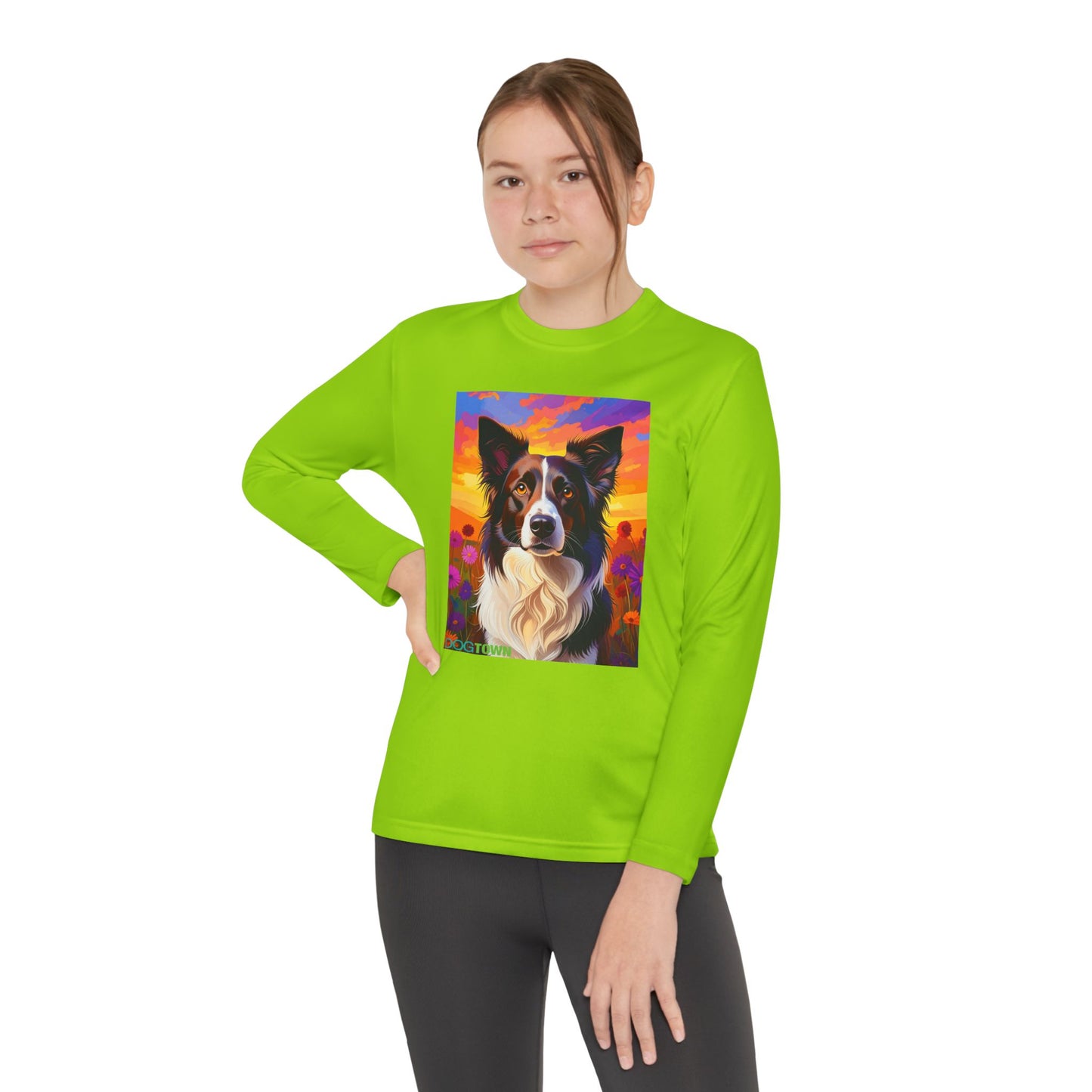 Pup Art Canvas - Kid's Sport Long Sleeve Tee (Border Collie)