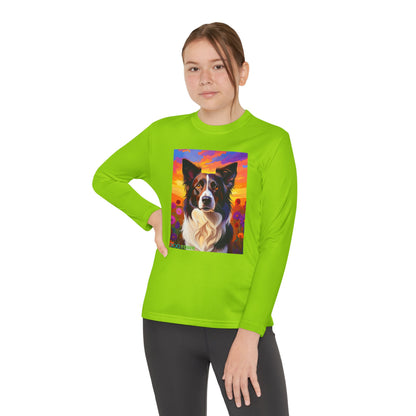 Pup Art Canvas - Kid's Sport Long Sleeve Tee (Border Collie)
