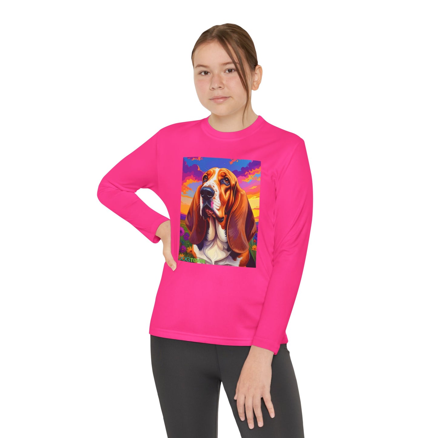 Pup Art Canvas - Kid's Sport Long Sleeve Tee (Basset Hound)
