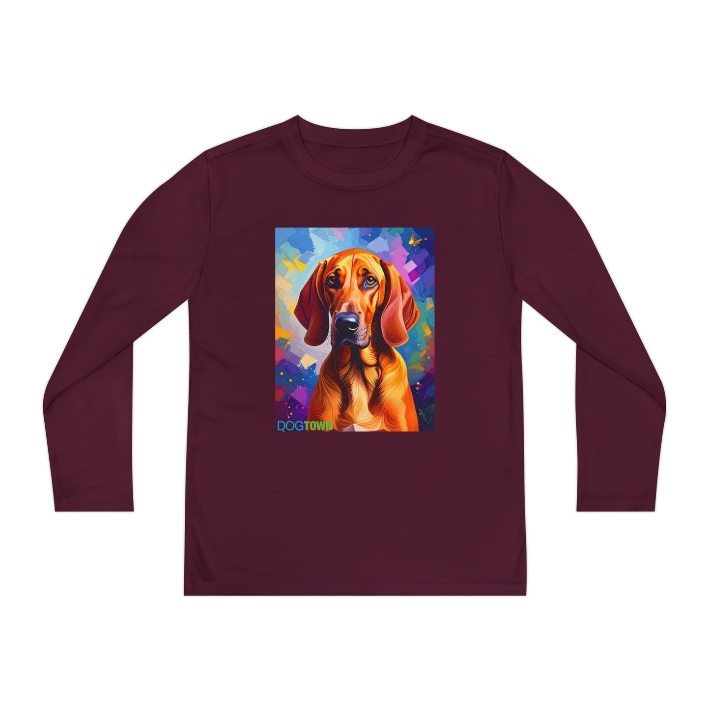 Pup Art Canvas - Kid's Sport Long Sleeve Tee (Redbone Coonhound)