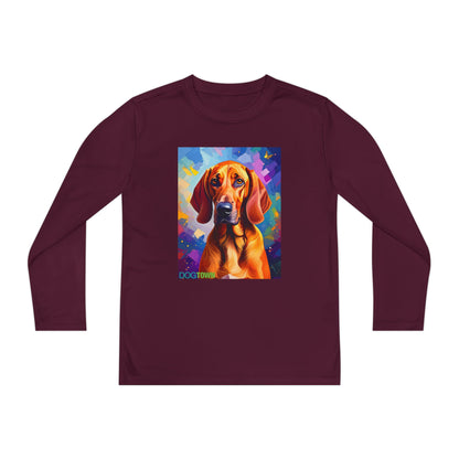 Pup Art Canvas - Kid's Sport Long Sleeve Tee (Redbone Coonhound)