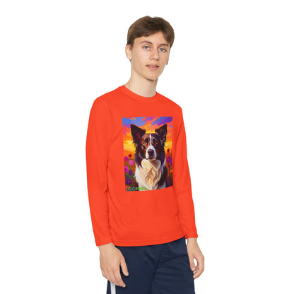 Pup Art Canvas - Kid's Sport Long Sleeve Tee (Border Collie)