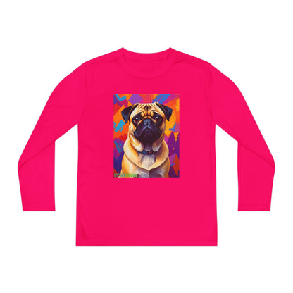 Pup Art Canvas - Kid's Sport Long Sleeve Tee (Pug)