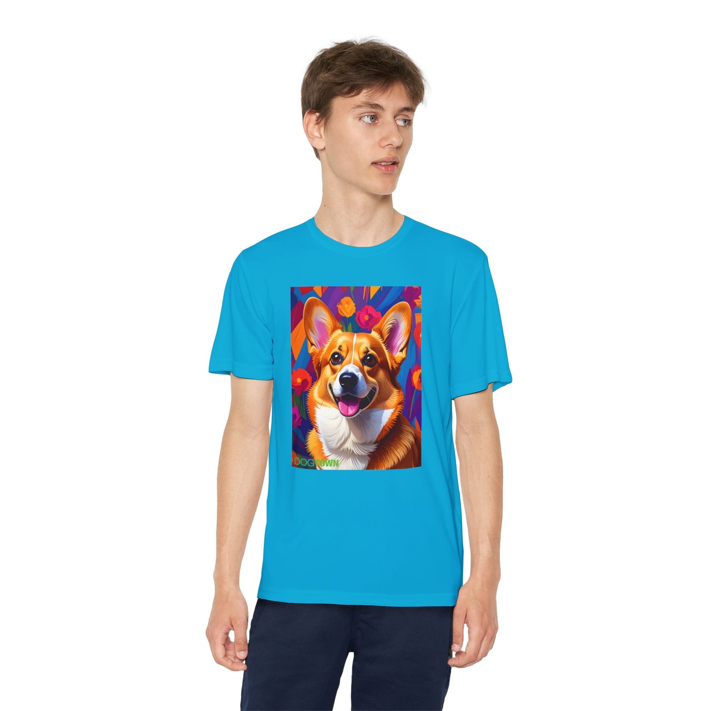 Pup Art Canvas - Kid's Sport Short Sleeve Tee (Corgi)