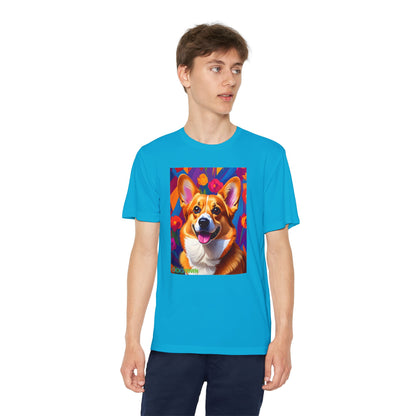 Pup Art Canvas - Kid's Sport Short Sleeve Tee (Corgi)