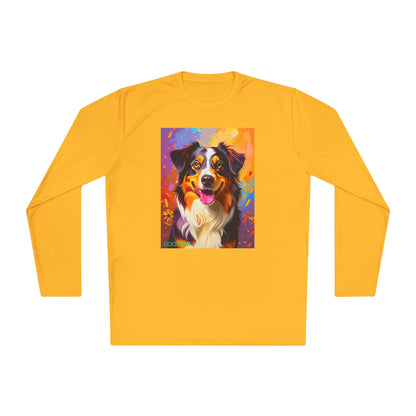 Pup Art Canvas Sport Long Sleeve Tee (Australian Shepherd)