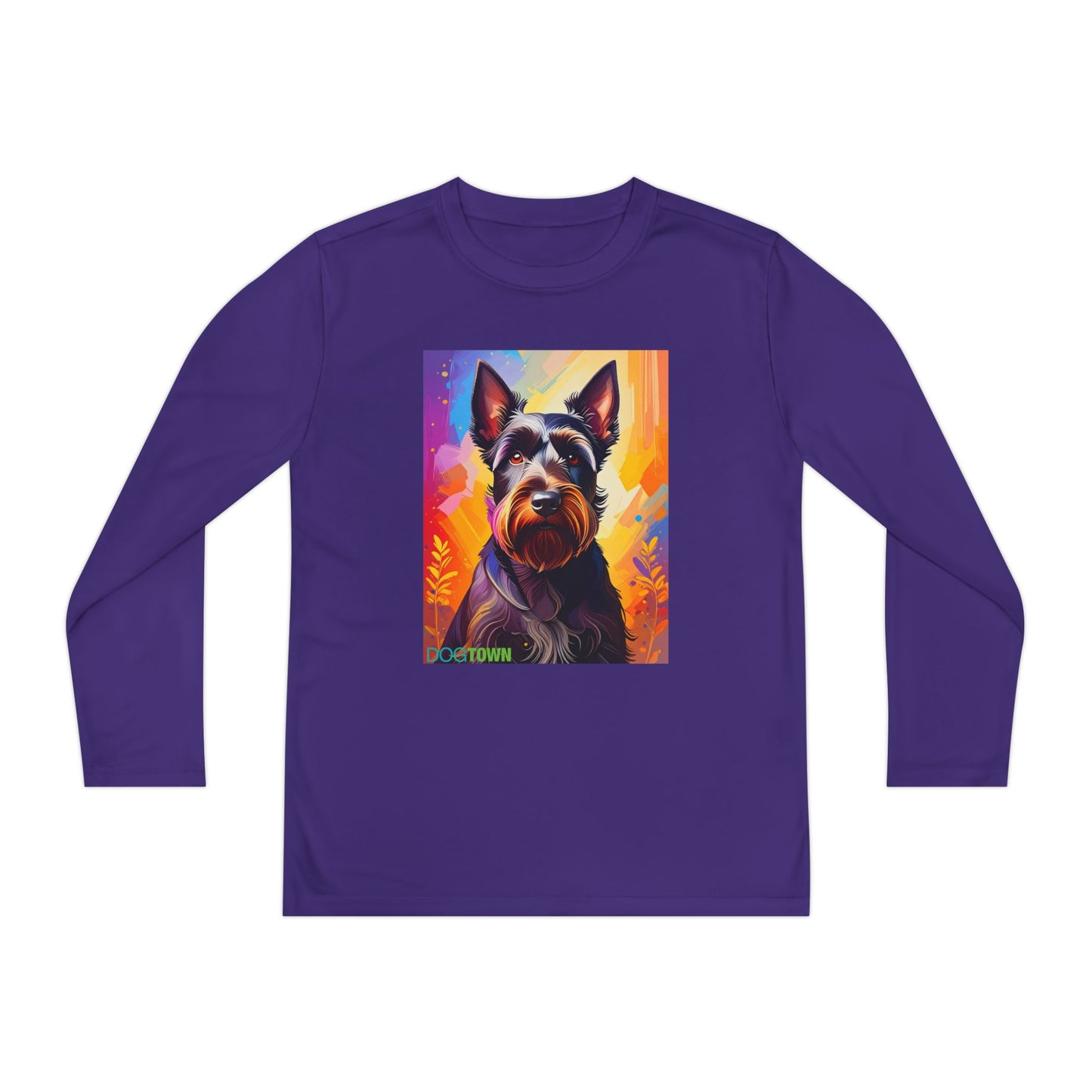 Pup Art Canvas - Kid's Sport Long Sleeve Tee (Scottish Terrier)