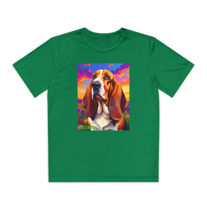 Pup Art Canvas - Kid's Sport Short Sleeve Tee (Basset Hound)