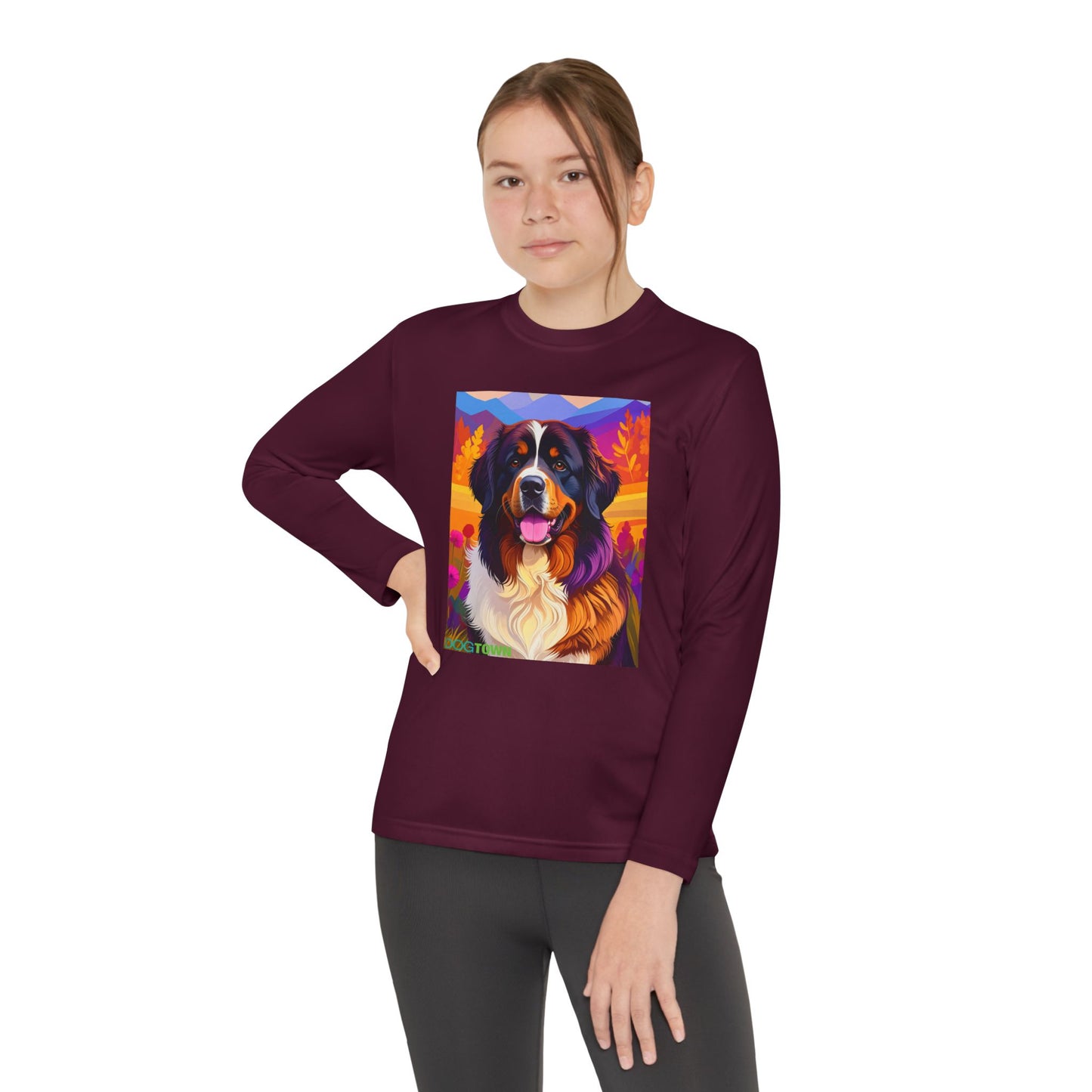 Pup Art Canvas - Kid's Sport Long Sleeve Tee (Bernese Mountain Dog)