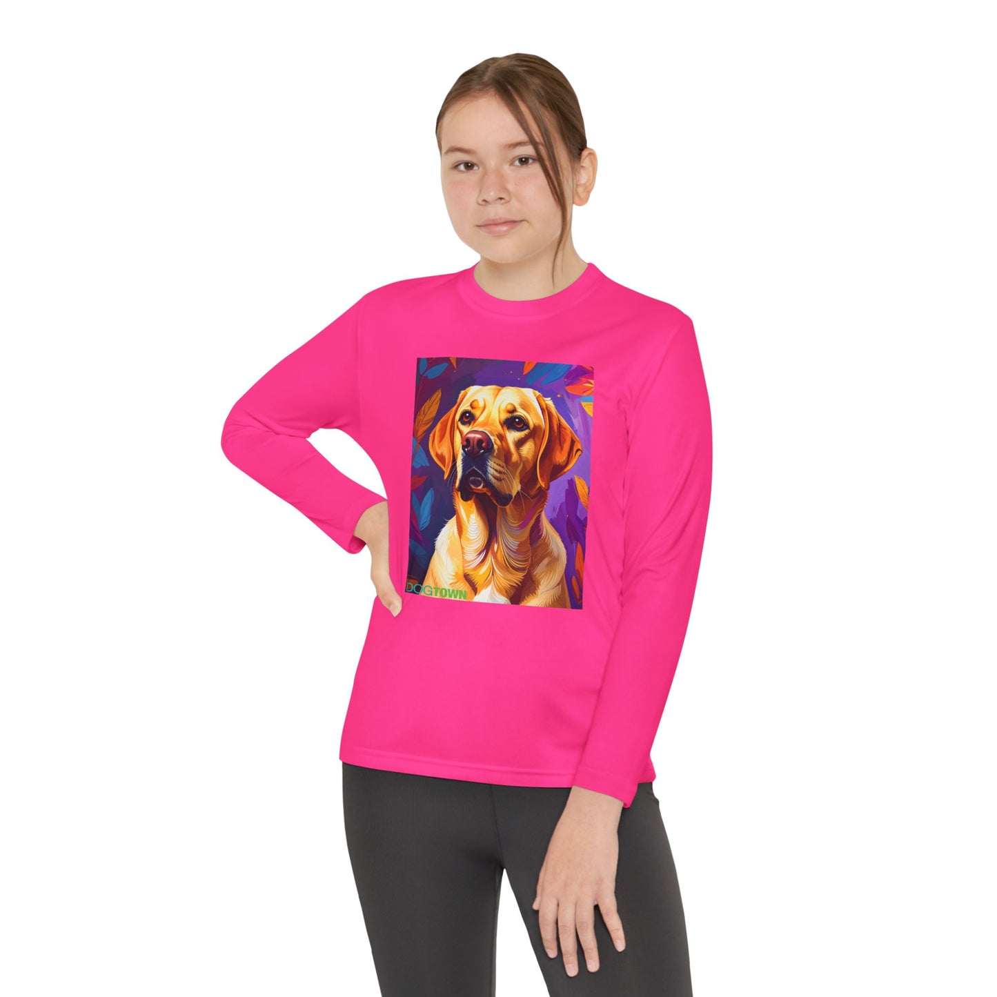 Pup Art Canvas - Kid's Sport Long Sleeve Tee (Yellow Lab)