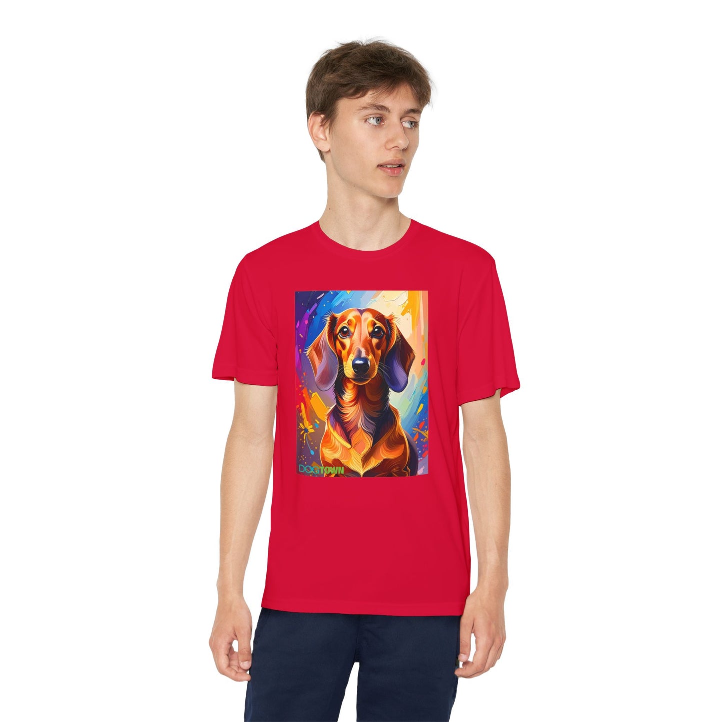 Pup Art Canvas - Kid's Sport Short Sleeve Tee (Dachshund)