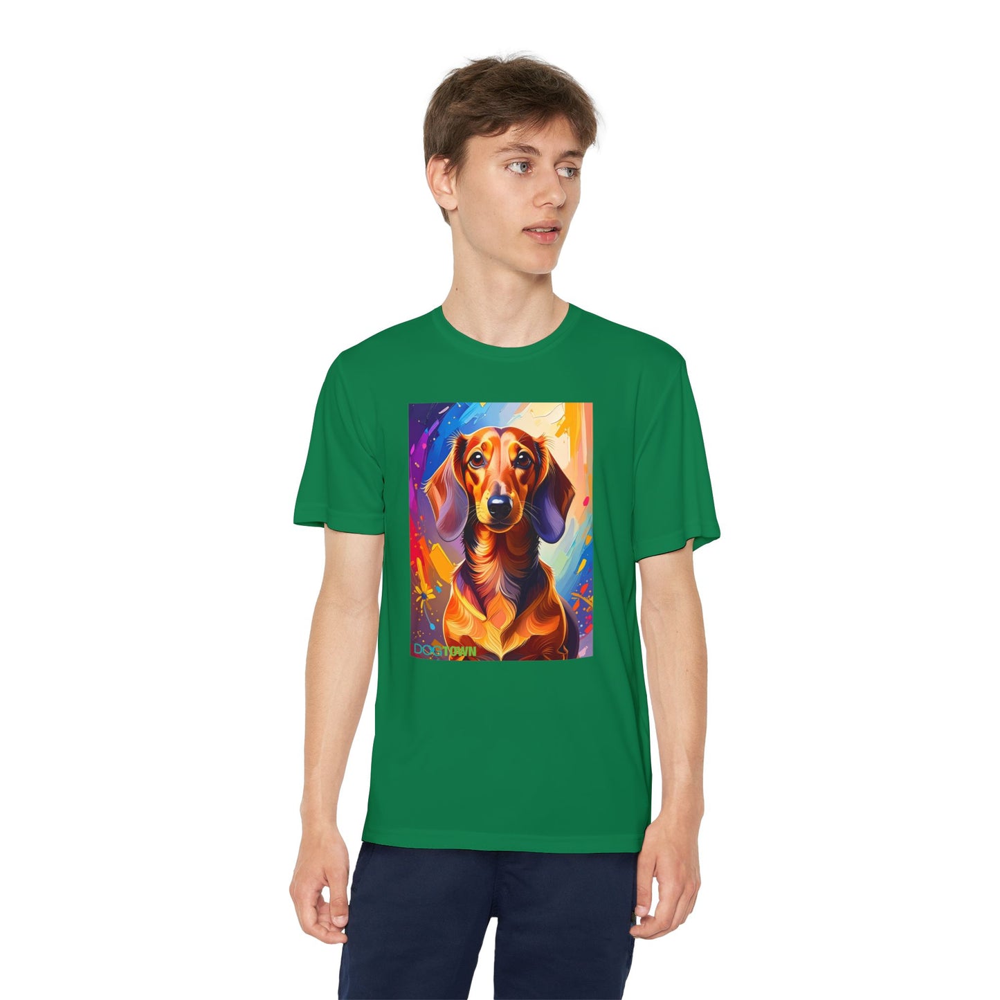 Pup Art Canvas - Kid's Sport Short Sleeve Tee (Dachshund)