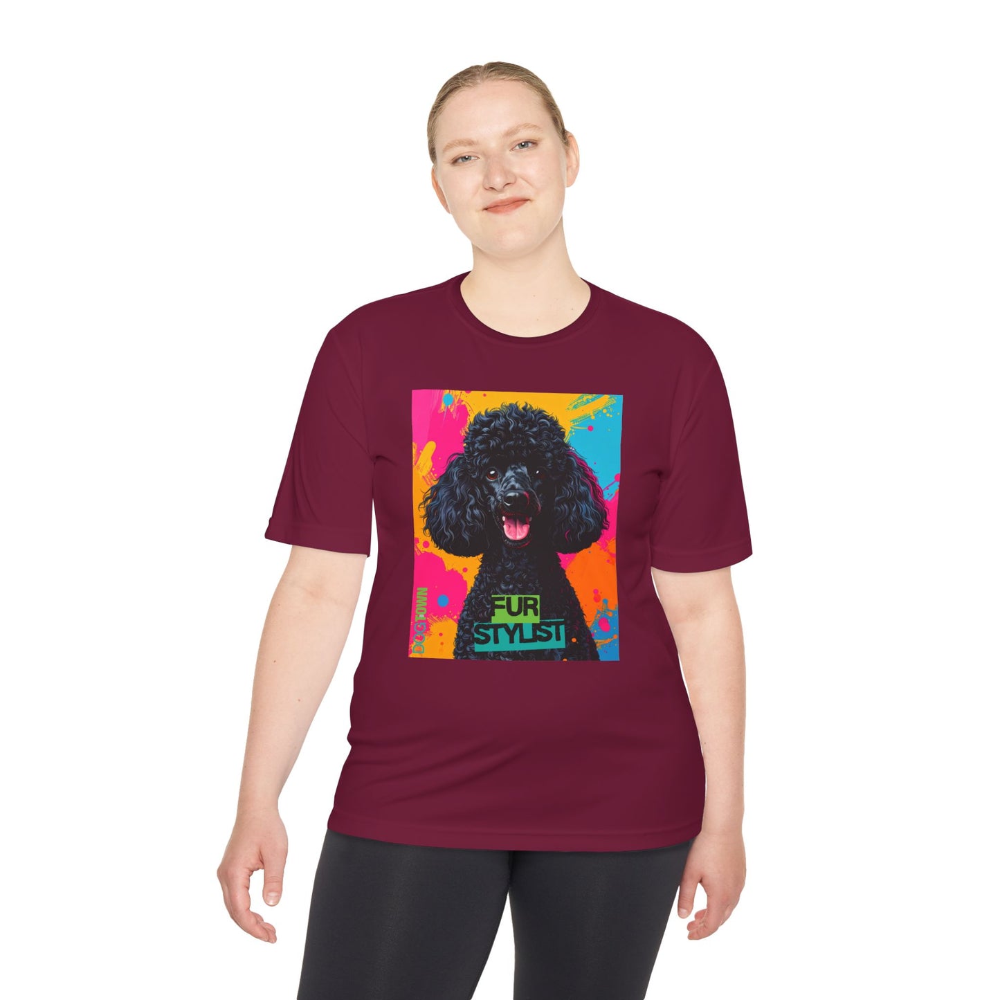 Dogtown Fur Stylist Groomer Short Sleeve Shirt (Colorful with Black Poodle)
